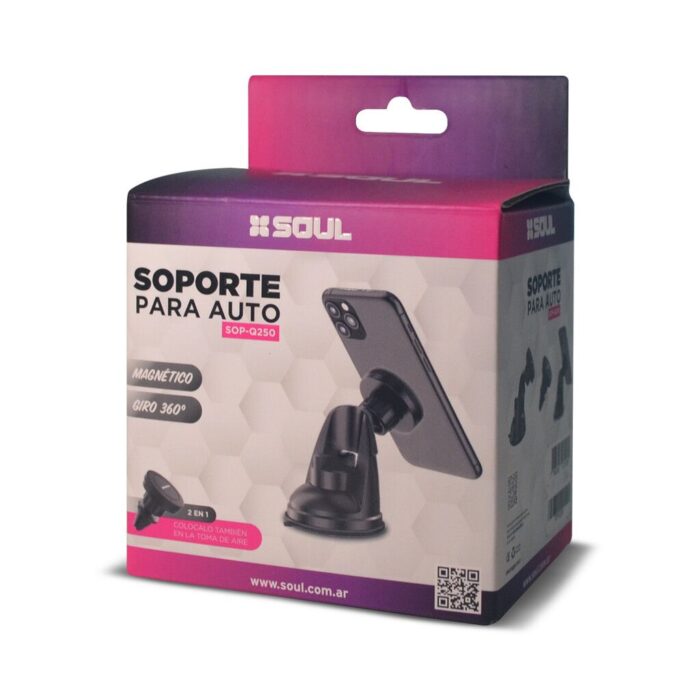 HOLDER/SOPORTE AUTO 2 EN 1 MAGNETICO SOUL SOP-Q250 PARA CELULAR/GPS - Imagen 1