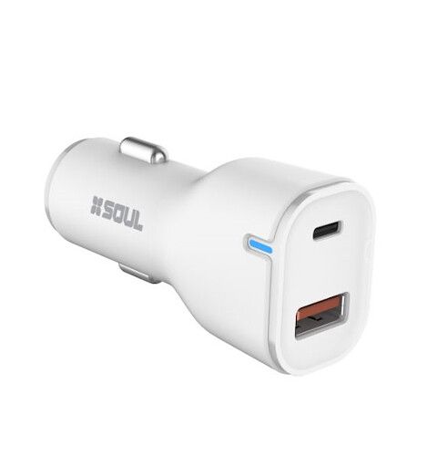 CARGADOR SOUL PARA AUTO 12V USB + C CON CABLE LIGHTNING 20W/PD 3.0 CARGADOR SOUL PARA AUTO 12V USB + C CON CABLE LIGHTNING 20W/PD 3.0 - Imagen 1